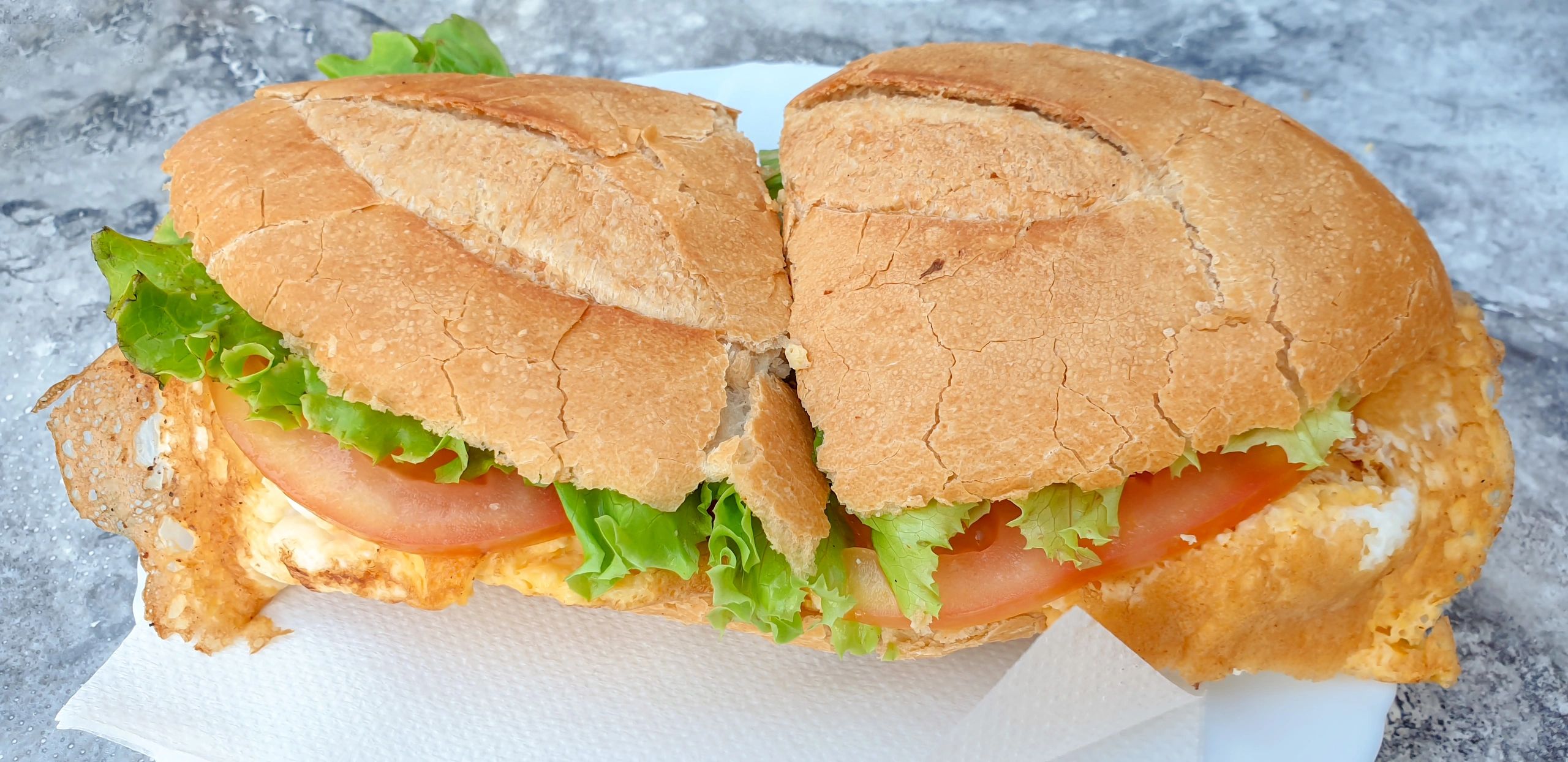 Toasted torta sandwich with fresh toppings