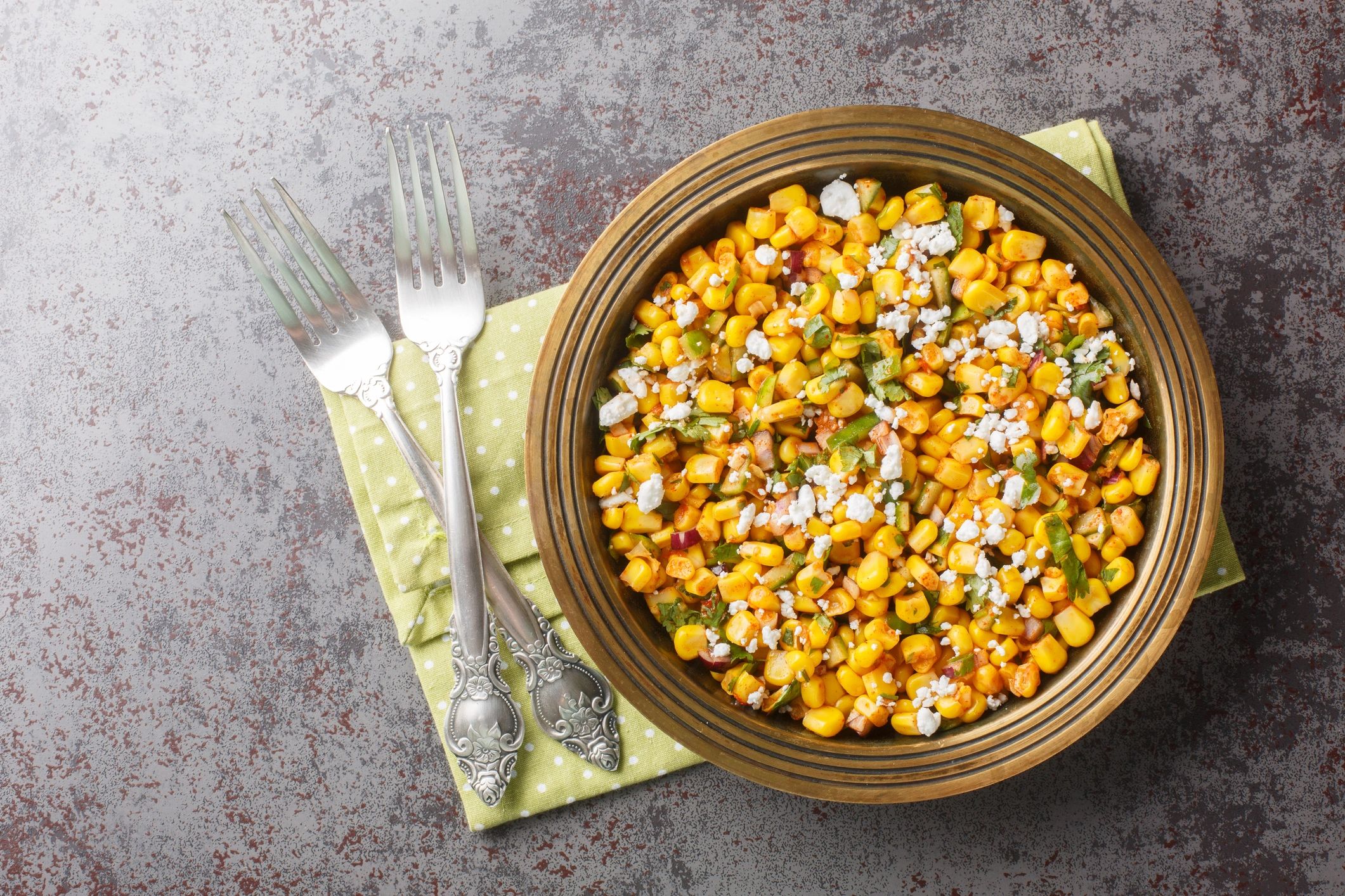 Mexican street corn esquites with lime and chili