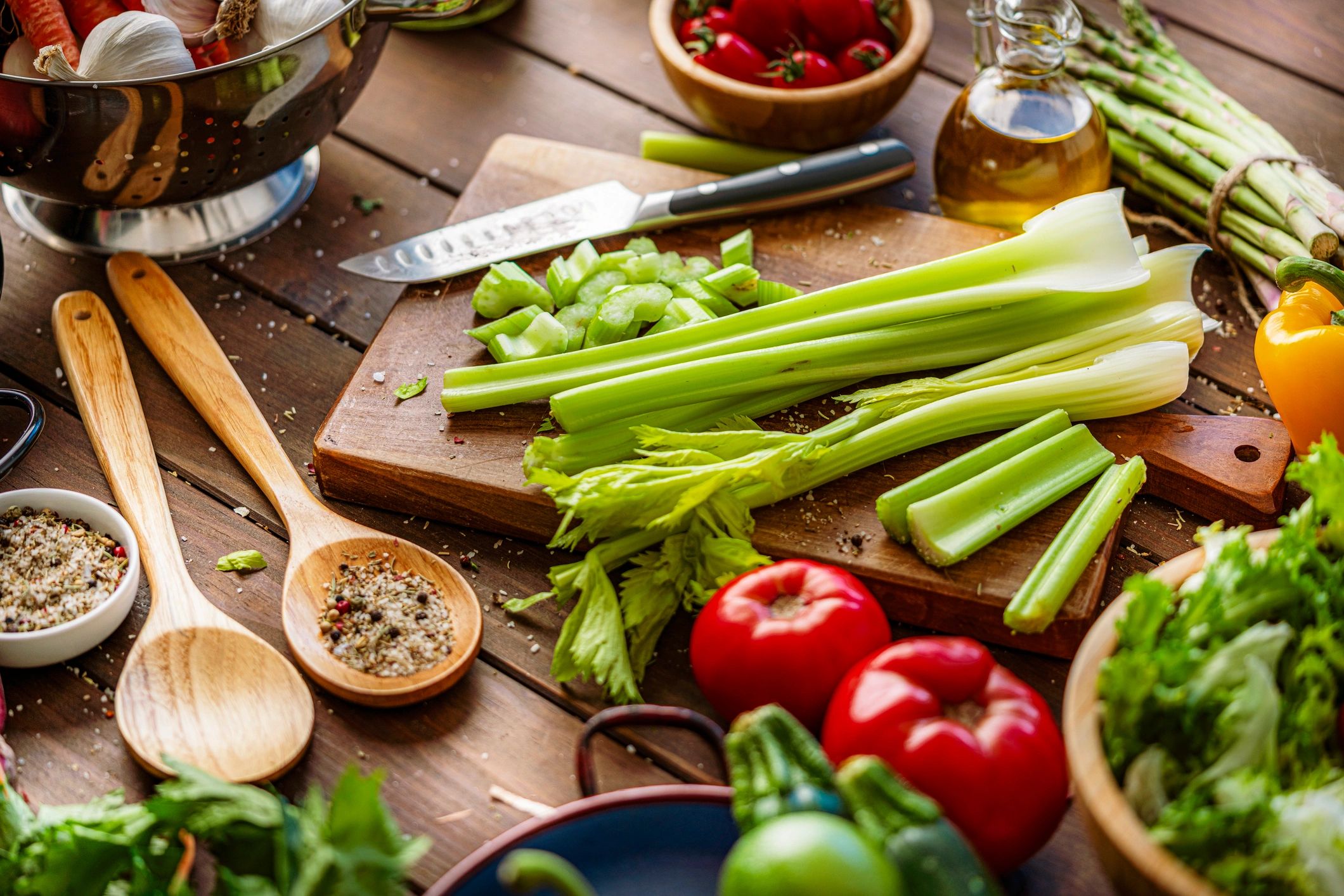 Fresh ingredients being chopped for salsa and toppings