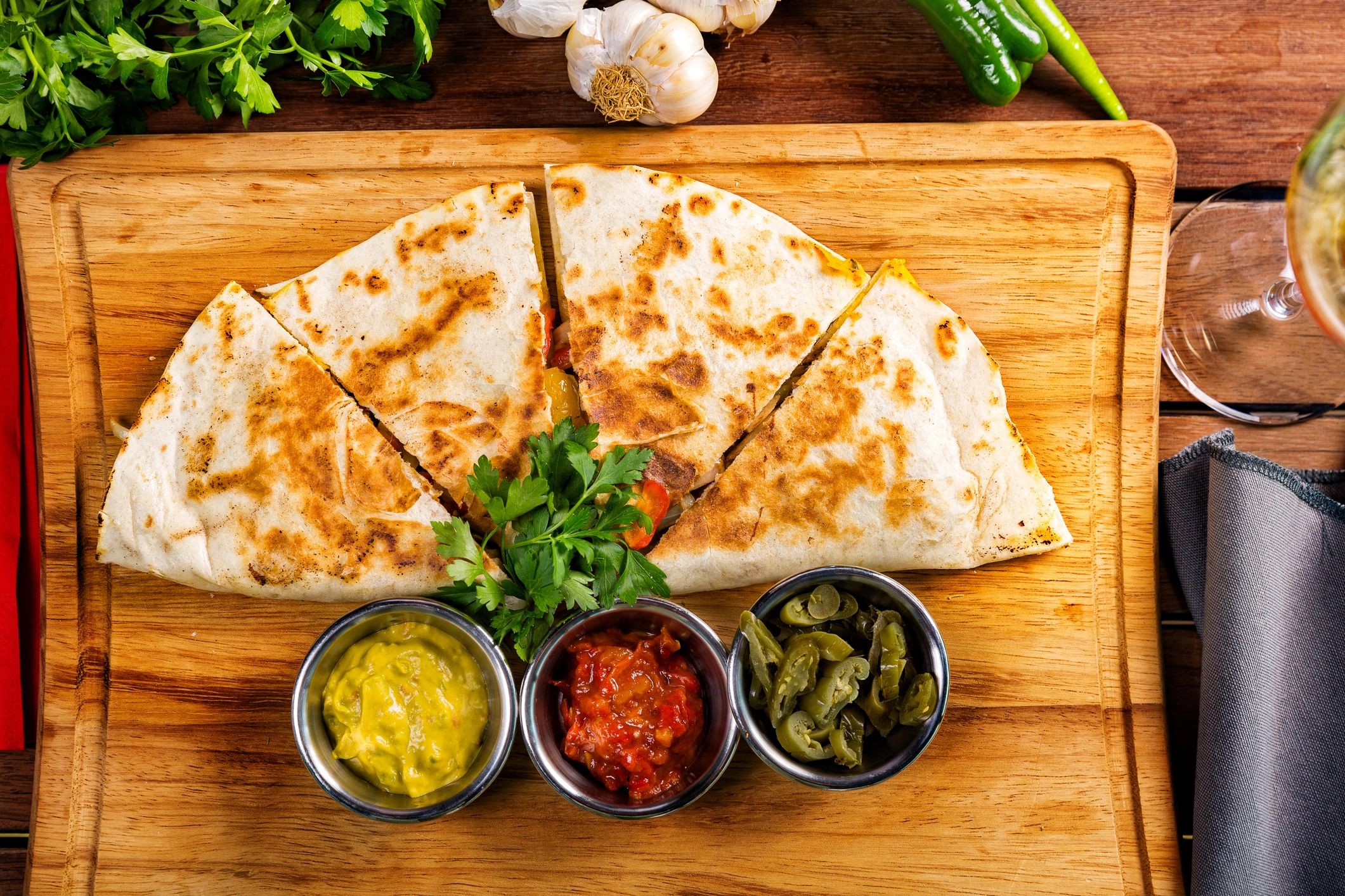 Quesadilla served with sauces